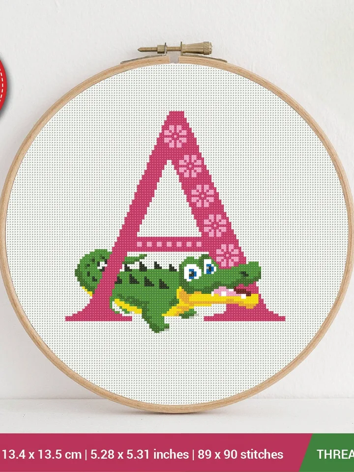 Letter A alligator ABC Cross stitch pattern | Embroidery Pattern | Instant Download | Embroidery Designs