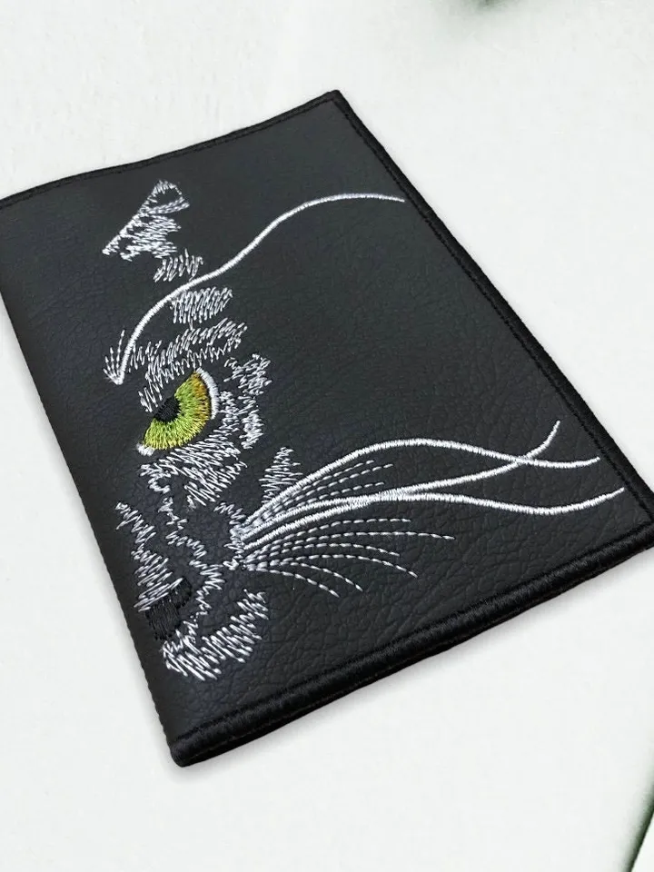 Cat passport cover in the hoop machine embroidery design ITH digital embroidery pattern animal embroidery motif