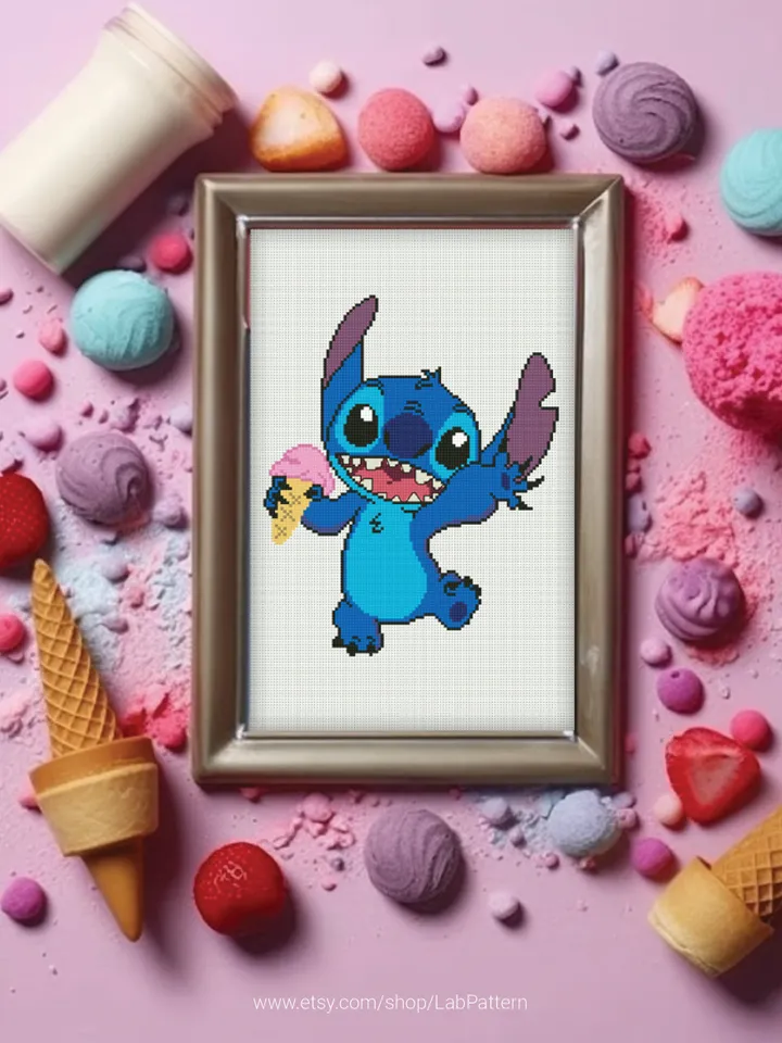 Lilo and Stitch Ice Cream cross stitch pattern, baby, Love Hawaii, Pink, nursery decor, counted, chart, gift DIY, embroidery, instant PDF