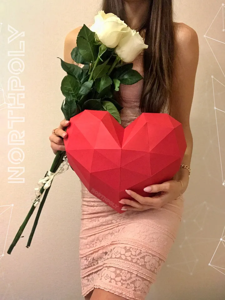 Heart (A Half) Papercraft, Digital Template, PDF Download, Gurko, LowPoly, Pepakura, Origami Sculpture, Paper Party Decor, St Valentines Day