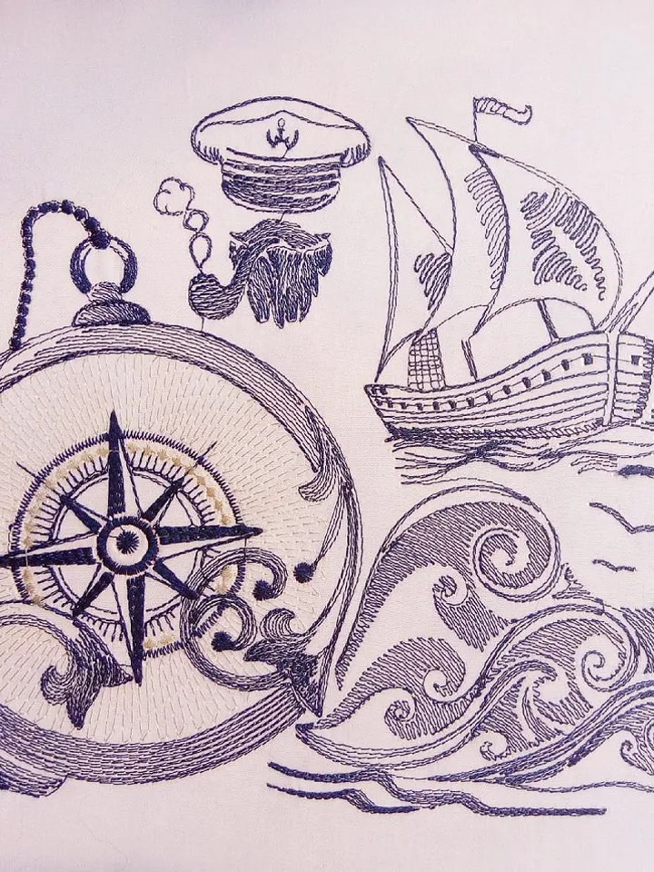 Compass redwork Embroidery Design