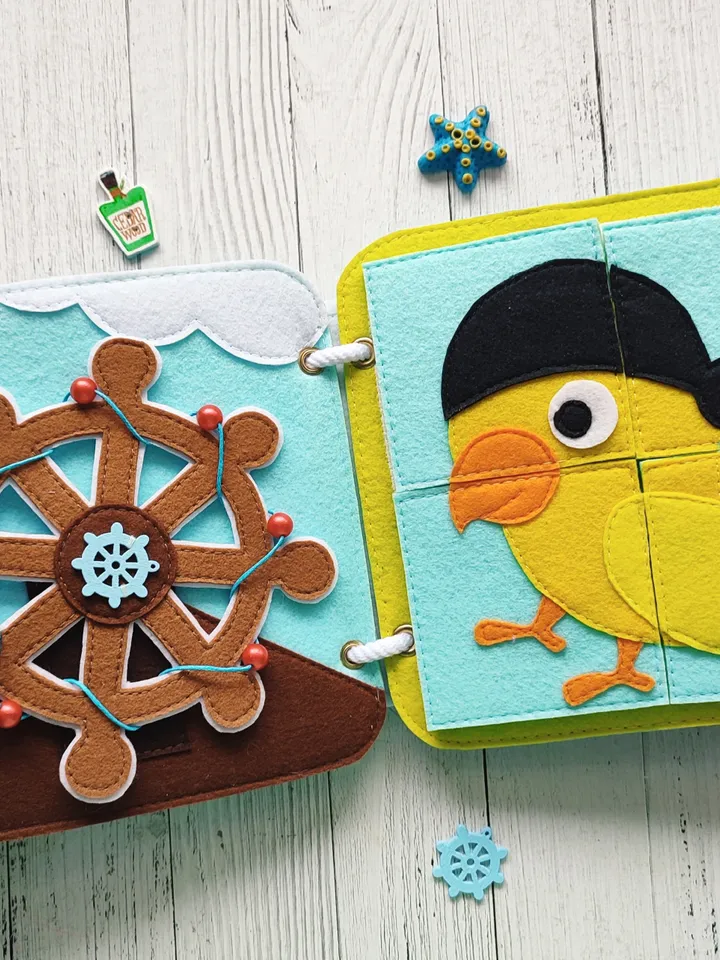 Pirate Quiet book pattern PDF & Tutorial pages, Felt book pattern svg, Quiet book ideas, Sensory toys, Pdf felt sewing pattern for toddler