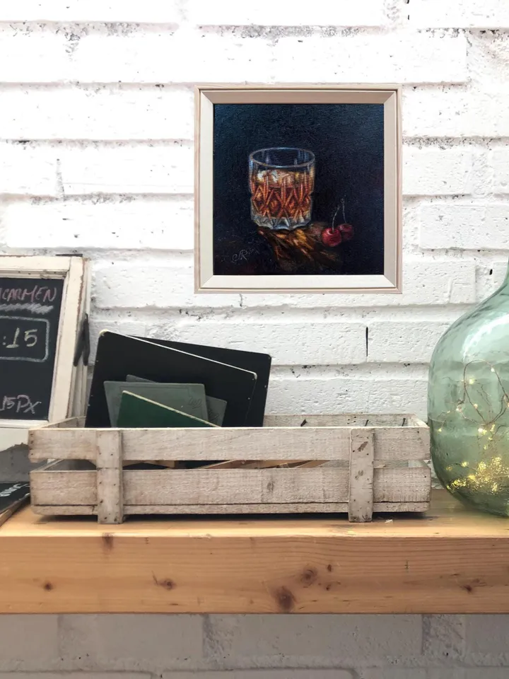 Whiskey Oil Painting Glass of Whiskey Art Cocktail Original Painting Drinks Wall Art