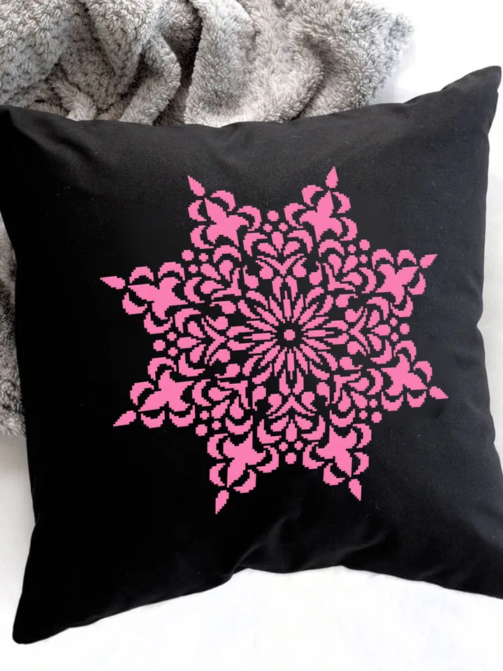 Mandala cross stitch pattern download PDF, Monochrome mandala ornament cross stitch chart, Snowflake ornament embroidery, Home decor #M131