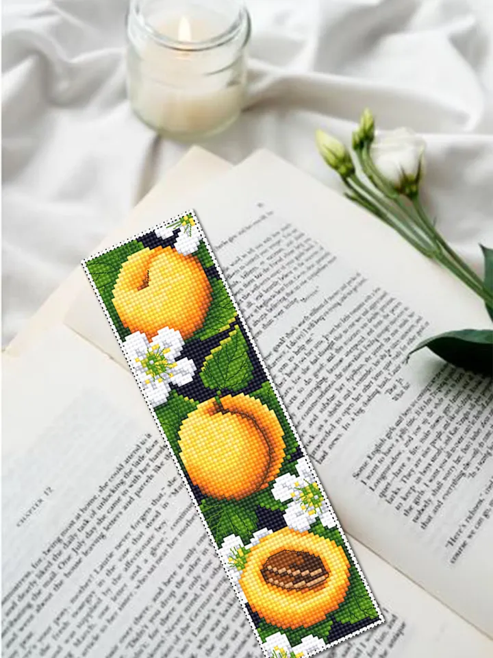 Apricot bookmark cross stitch pattern download PDF Summer fruit cross stitch chart, Digital bookmark pattern PDF, Floral bookmark #B151