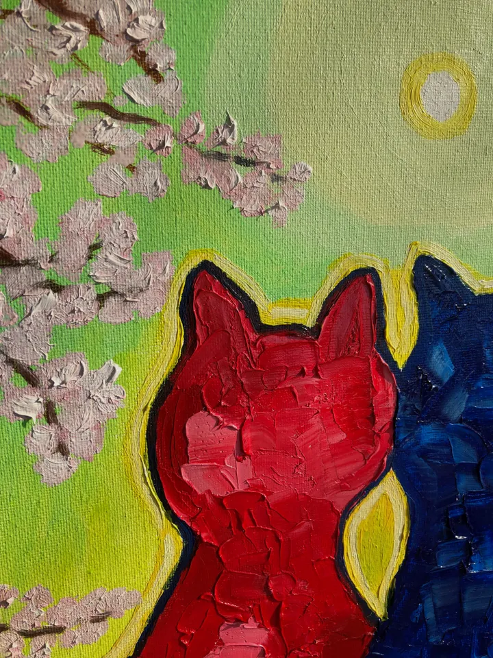 Cats Spring Original Painting Wall Art Oil Painting