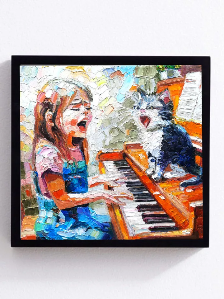 Girl and Cat Impasto Oil Art Original Oil Painting Oil on canvas
