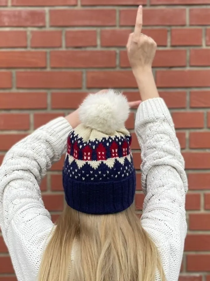 Blue knitted jacquard hat