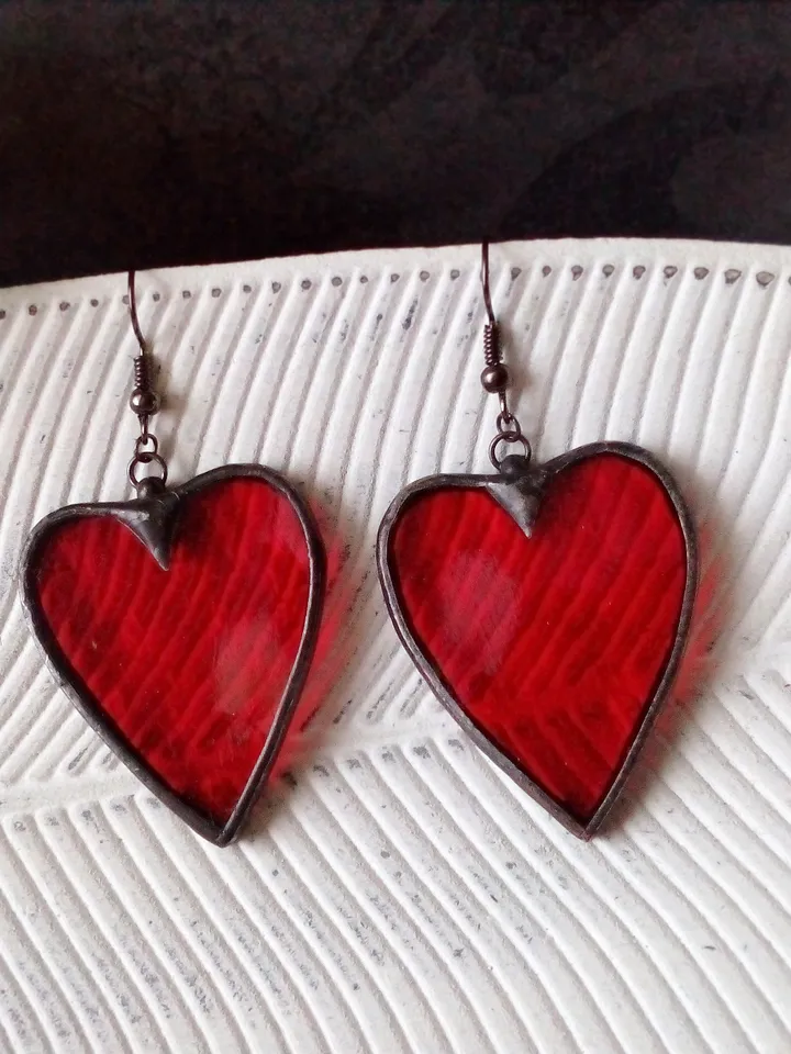 Heart stained glass earrings for Valentine day, valentines kawaii earrings