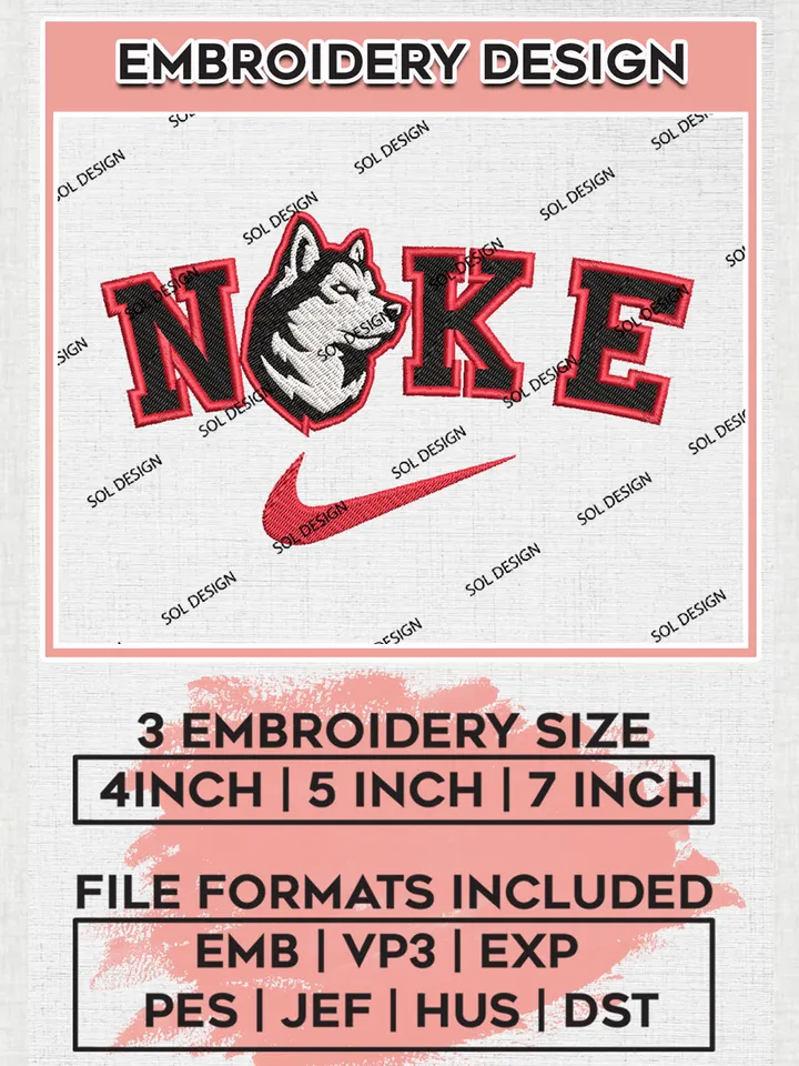 Nike Northeastern Huskies Machine Embroidery Design, NCAA Northeastern Huskies Embroidery Design files, NCAA Embroidery Designs, NCAA Machine Embroidery Designs, Digital Download