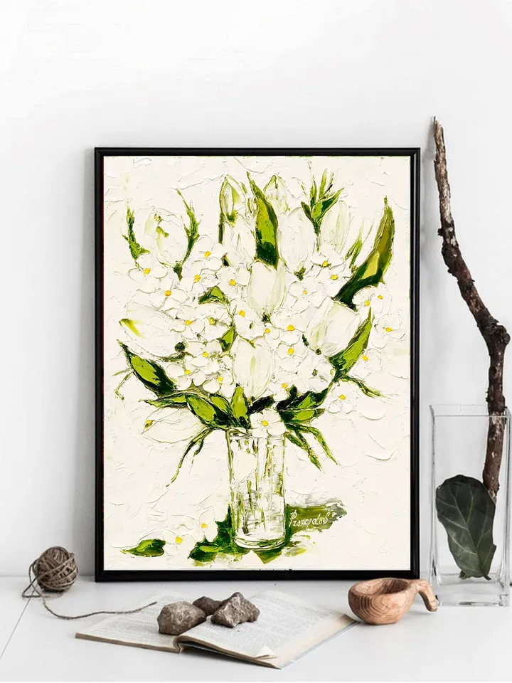 Tulip Painting Floral Original Art Flower Hydrangea oil painting original Impasto Green Flower Painting 16x12 inch