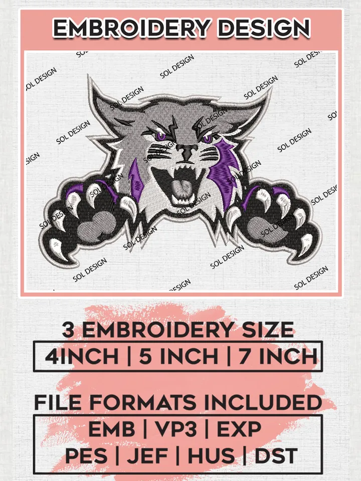 Weber State Wildcats College Team Mascot Logo Embroidery Design Files, NCAA Weber State Wildcats Machine Embroidery, NCAA Teams, 3 sizes, NCAA Machine embroidery designs, Digital Download