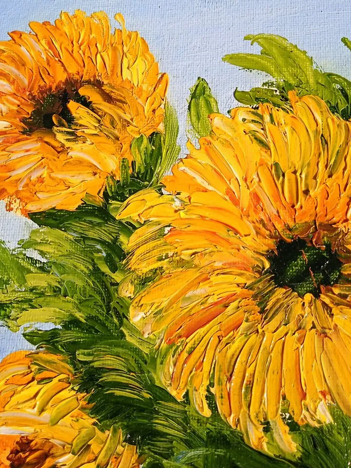 Oil Painting Bright Flowers Chamomile Sunflowers Impasto Art Miniature 20x30 cm