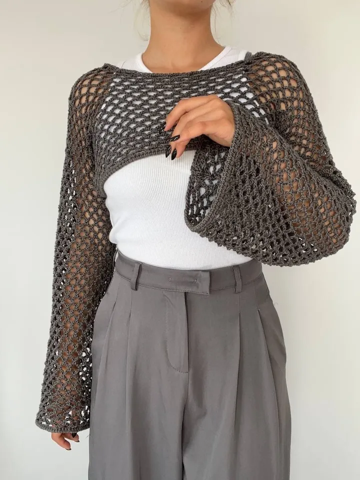 Crochet pattern  Mesh top ,  beach coverup |  crochet summer top | crochet swimsuit coverup | sustainable yarn pattern