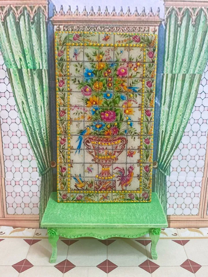 Panel for a dollhouse. 1:12. Painting for a doll. Dollhouse accessories. Tiled panel.
