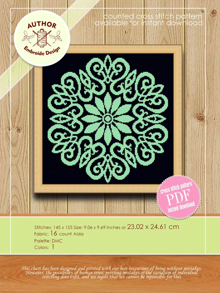 Flower mandala cross stitch pattern download PDF Simple mandala digital, Monochrome cross stitch chart, Floral ornament cross stitch #M116