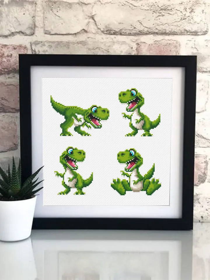 Dinosaur cross stitch pattern PDF download Set of 4 small t rex cross stitch chart, Cute dino pattern digital PDF, Jurassic animals #D15