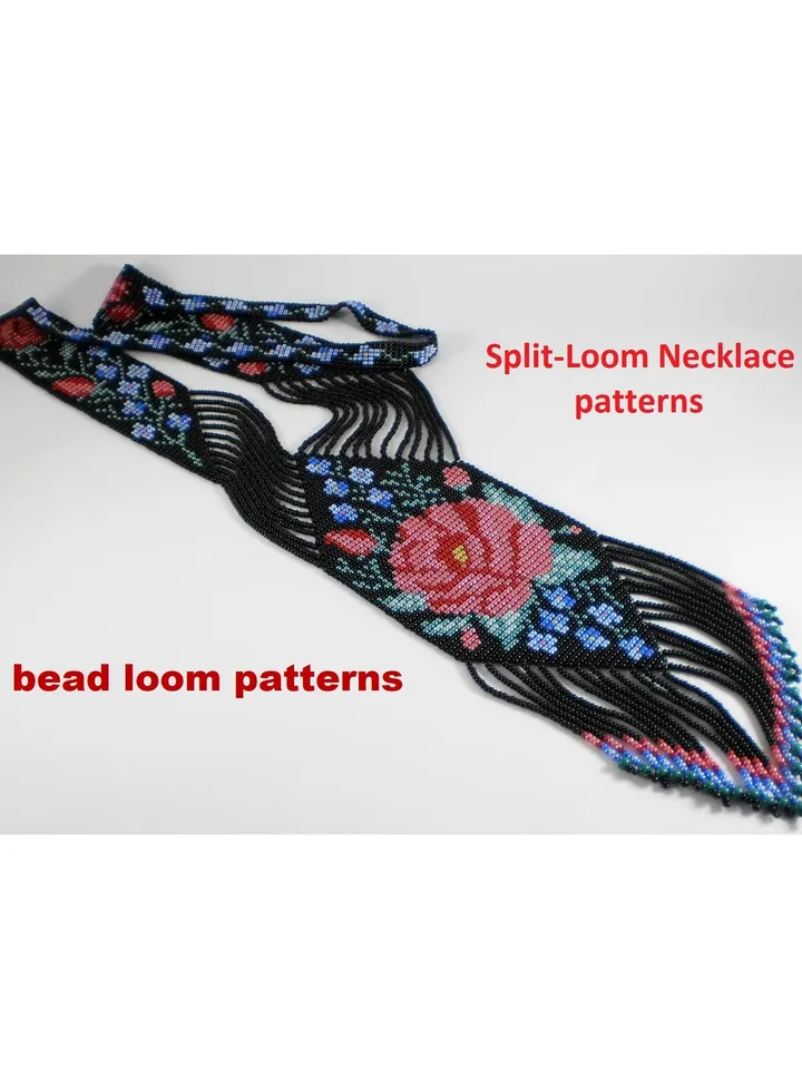 Bead loom patterns, schemes for a Gerdan-Split-Loom Necklace, Beading Loom only Pattern, Instant Download, PDF