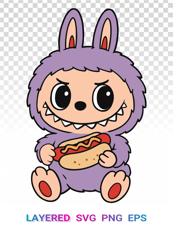 Labubu Hot Dog 🌭 SVG PNG, Pop Mart Character Clipart Cricut
