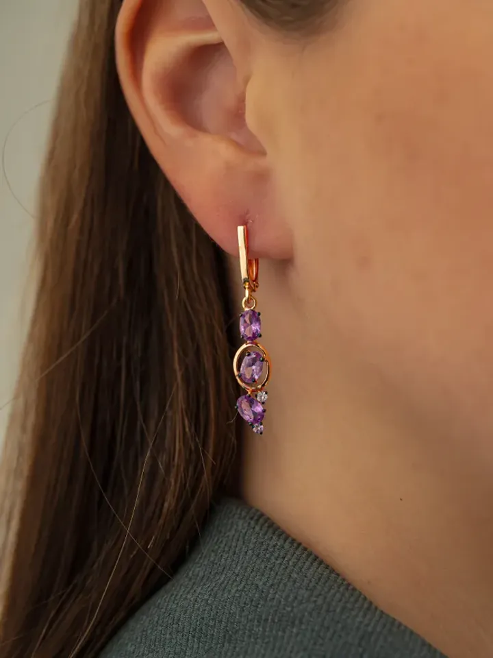Earrings jewelry silver gilded 925 samples with Alexandrite