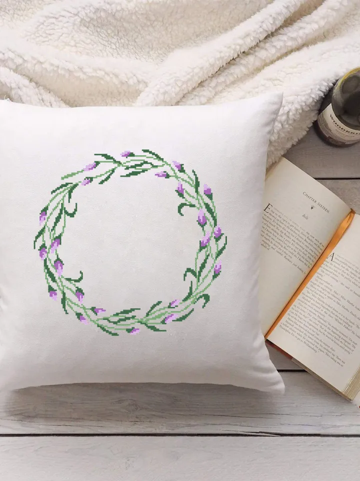 Flower wreath cross stitch pattern PDF Floral frame cross stitch chart, Easy cross stitch border Your text here, Flowers hoop art design #Y2
