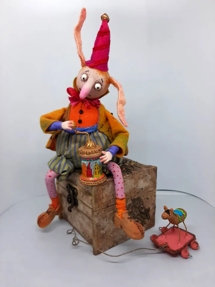 Handmade collectible Rabbit called Sophka with 2 toys OOAK art doll