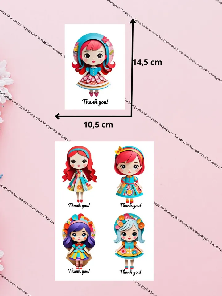 Mini postcards/tags with the image of dolls "Thank you"
