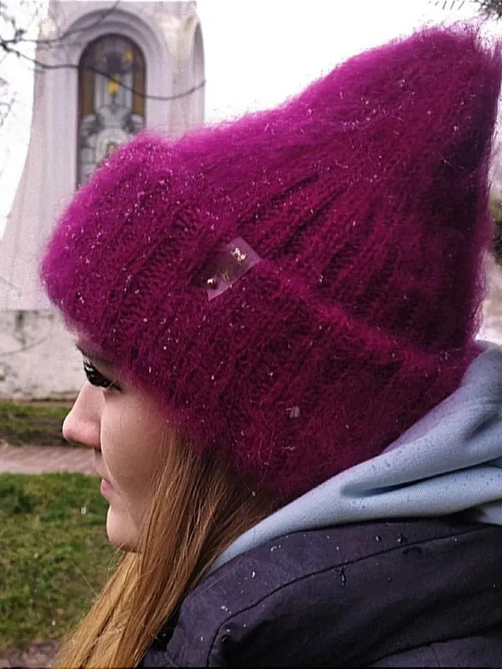 Warm fluffy winter hat and mittens