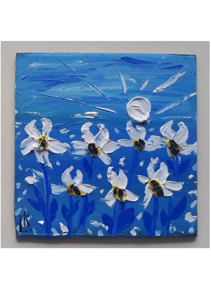 Irises Elegance Oil Art, Original Painting on Cardboard, Miniature Artwork 3D Textural Painting Modern