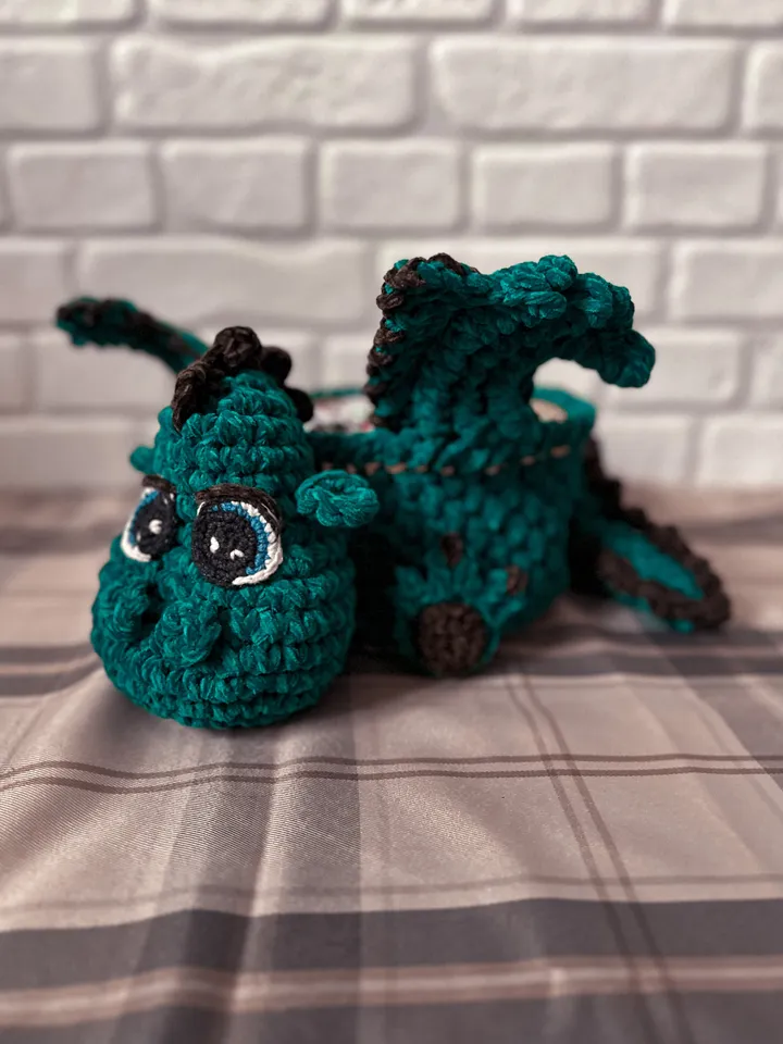 Softy basket dragon, Christmas decor, symbol New Year 2024, gift for lucky, interior ornament, living room storage, eco friendly