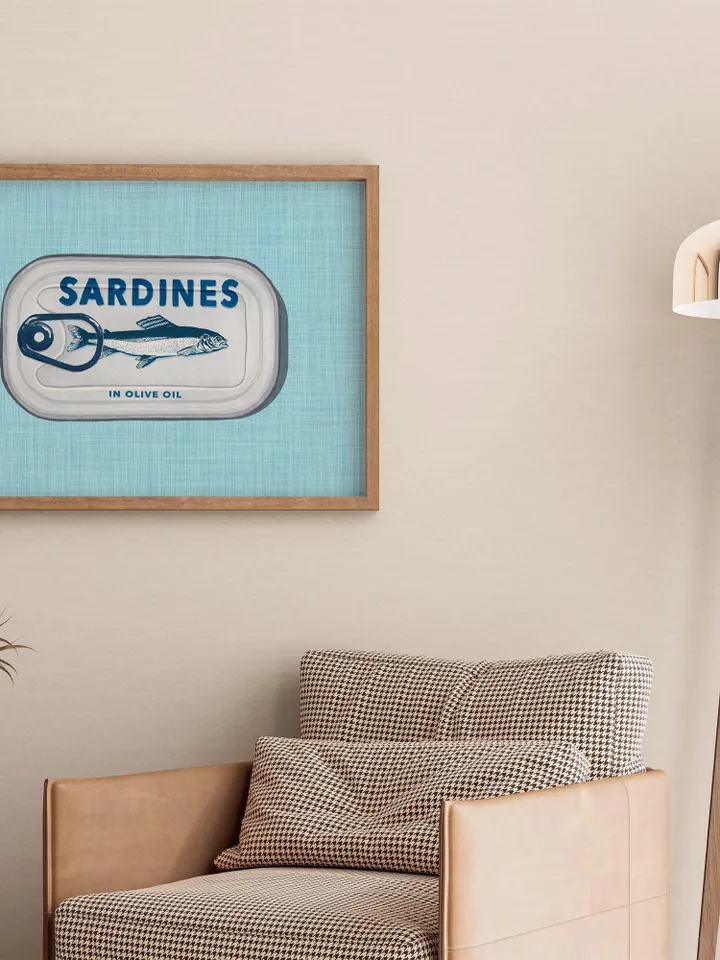 Sardines Print Sardine Tin Vintage Poster Retro Sardine Wall Art Fish Print Eclectic Wall Art Colorful Kitchen Art Maximalist Poster Digital