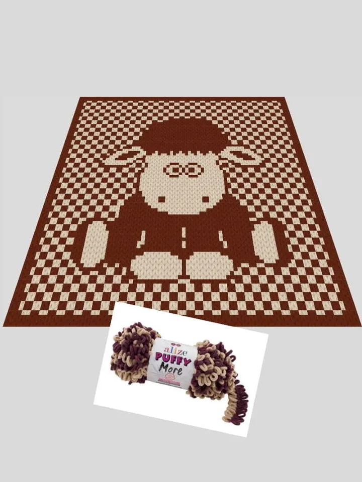 Loop yarn Finger knitted Shaun the Sheep Checkered blanket pattern