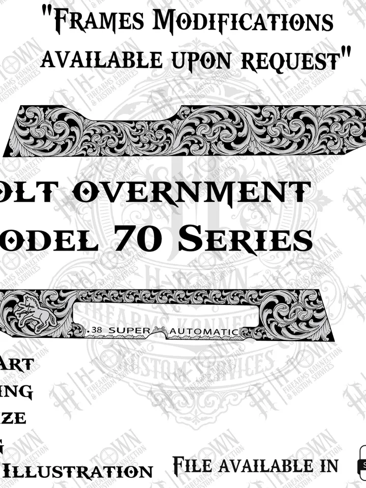 Colt Government Model 70 Series Scroll Engraving | Full Slide Vector Design | Laser Ready Svg PNG EPS AI | Custom Pistol Art