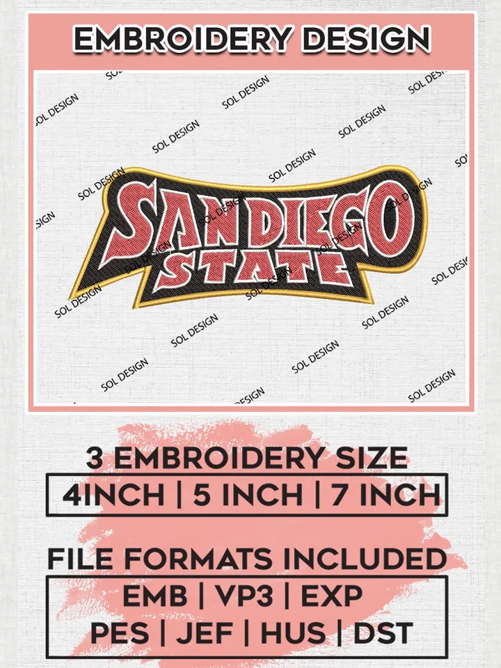 NCAA San Diego State Aztecs Team Wordmark Logo Machine Embroidery Design, NCAA San Diego State Aztecs Team Design Design files, NCAA Team Embroidery Designs, NCAA Machine Embroidery Designs, Digital Download