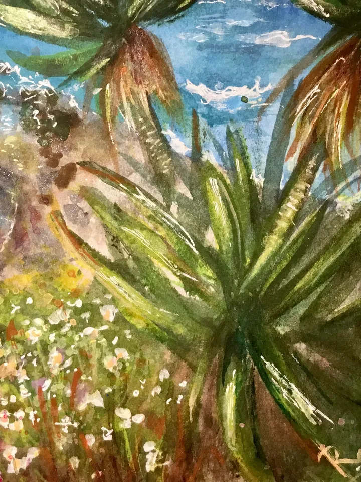 Canarian islands -Set of 2 watercolor paintings,Tenerife famous beaches original watercolor paintings,holidays,ocean,rocks,palms,waves