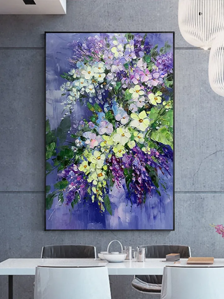 Flower Oil Painting On Canvas Abstract Purple Orchid Flower Painting Floral Wall Art Canvas Living Room Wall Decor Texture Acrylic Painting
