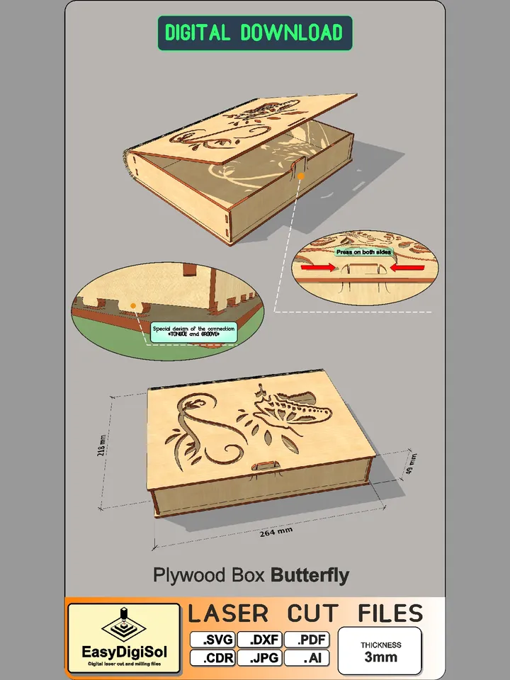 Decorative Wooden Box Gift for wedding Mothers Day DIY V-Day Gift Laser Cut Files Glowforge SVG  DXF