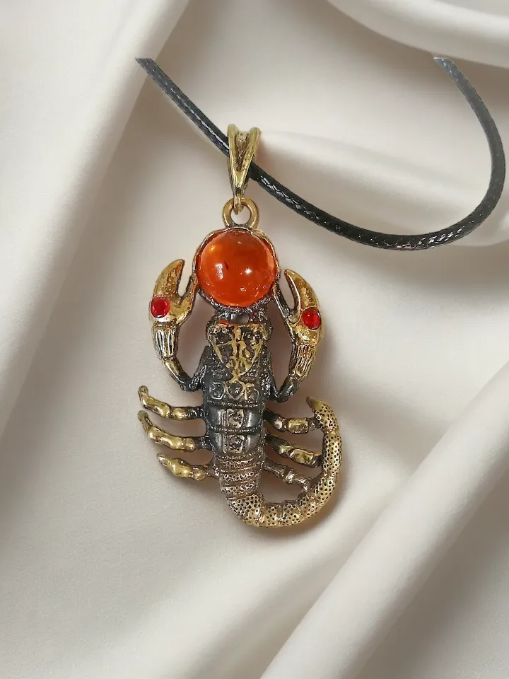Scorpio Necklace Scorpio Jewelry Scorpio with Amber Pendant Gold with Black Cord Scorpio Zodiac Sign Gift for Men Women
