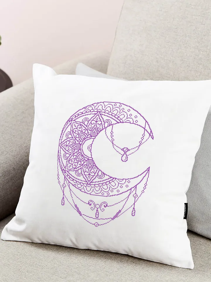 Moon mandala cross stitch pattern PDF download Crescent moon cross stitch chart, Simple mandala pattern digital PDF, Moon ornament #M162