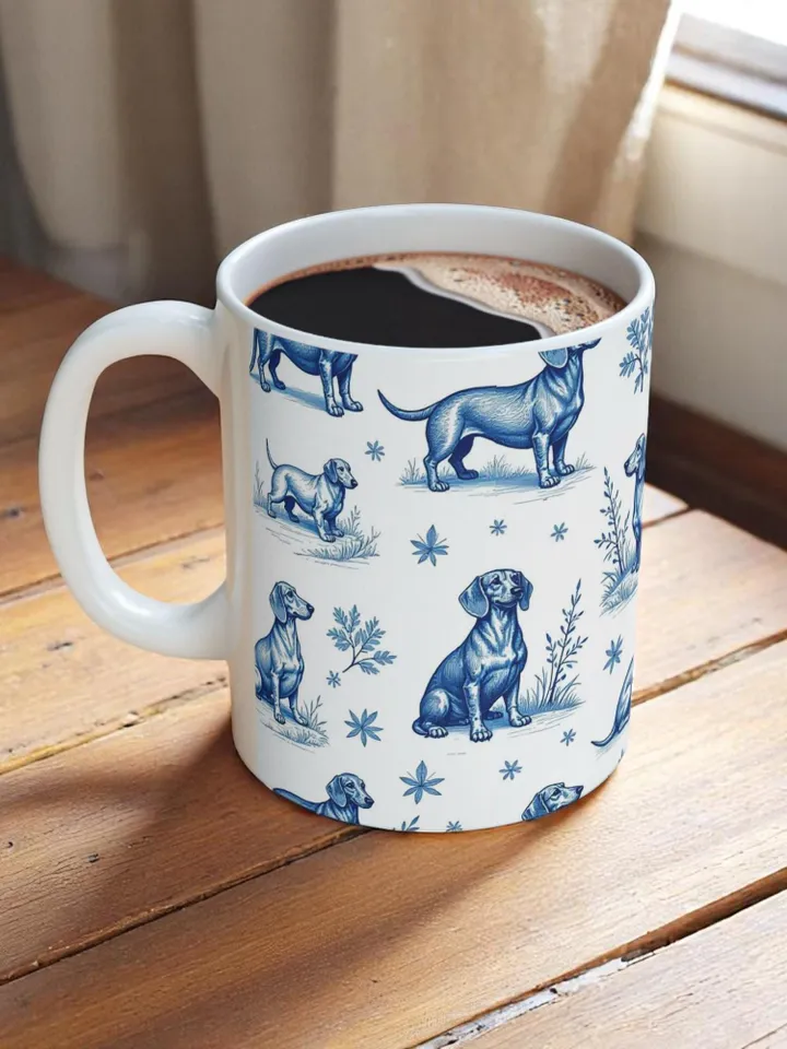 Blue Dachshund Ceramic Mug - Dog Lover Gift, Pet Owner Coffee Cup, Dachshund Decor, Animal Lover's Mug, Personalized Dog Mug, Cute Dog Cup