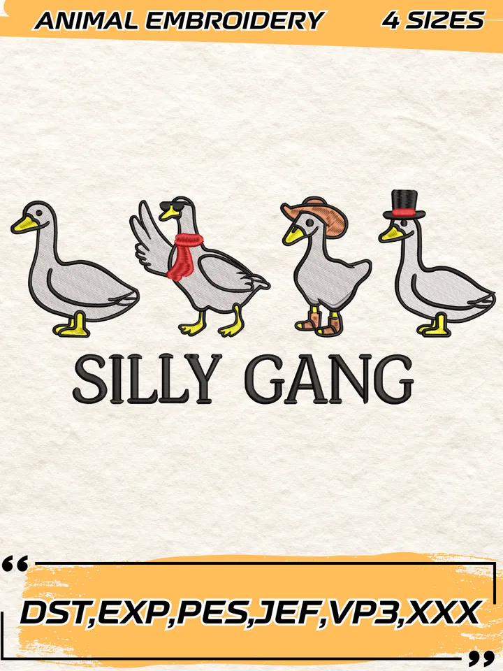 Silly Goose Gang Embroidery Design,Animal Embroidery Design,Silly Goose Design,4 Sizes,Digital Download