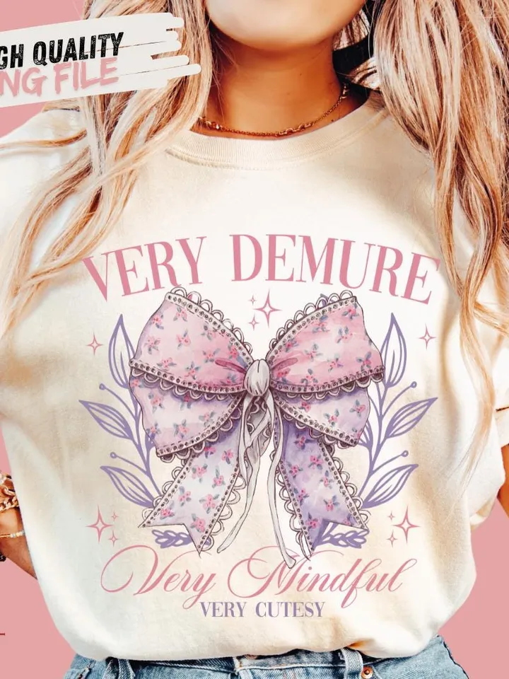 Very Demure PNG, Demure png, Social Club, Very Mindful png, Pink Bow png, Viral shirt, Preppy png, Trendy png, Very Cutesy png, Girly Design