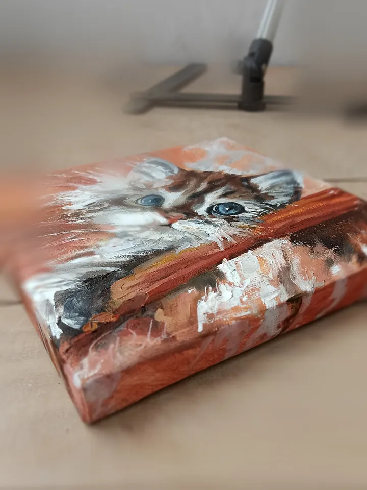The Kitten Who Still Loves Everyone. Oil on stretched canvas. 20x20cm