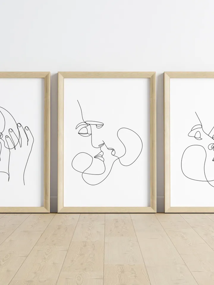 Kissing Couple Wall Art Set Of 3, Couple Line Art, One Line Art, Romantic Couple Art, Minimalist Line Art, Love Art, Abstract Couple Art,