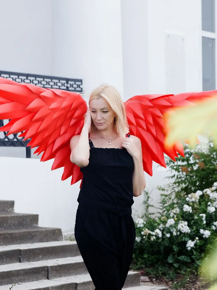 Red wings costume, Red wings cosplay, Christmas Angel, Handmade wings, Angelic wings photoshoot prop women sexy outfit