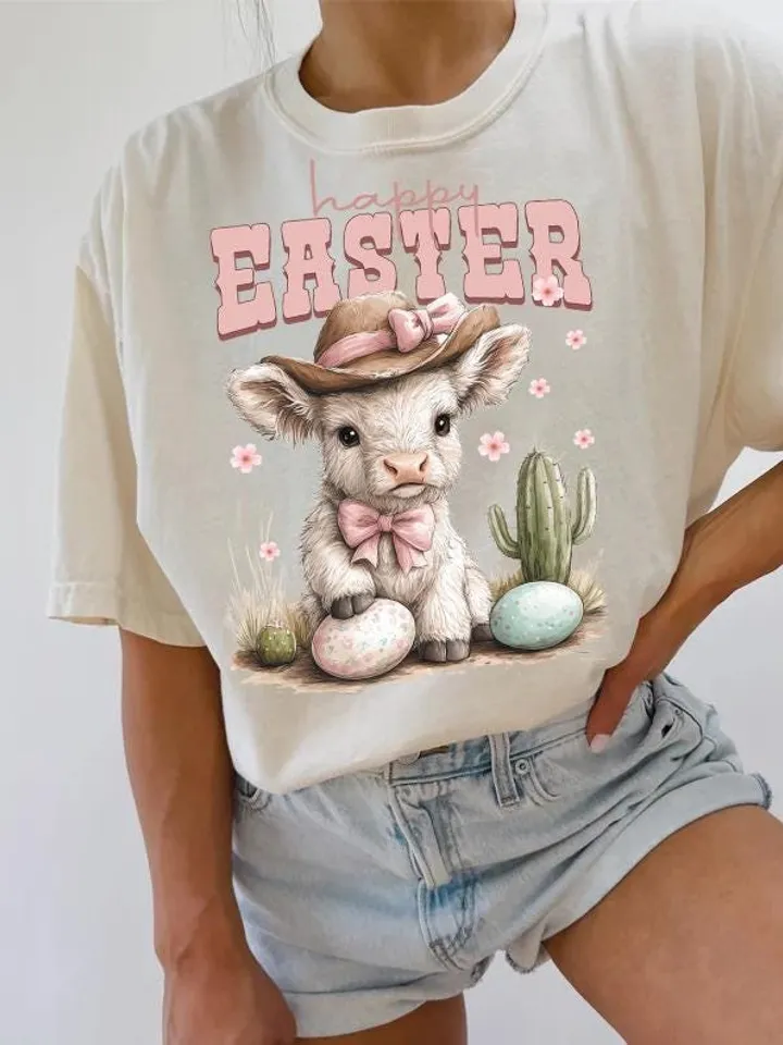 Easter Day Highland Cow PNG, Cute Cow Easter Png, Retro Easter Png, Happy Easter Sublimation Design, Digital Download