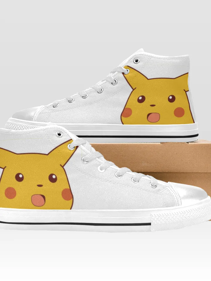 Surprised Pikachu Meme Shoes, High-Top Sneakers, Handmade Footwear