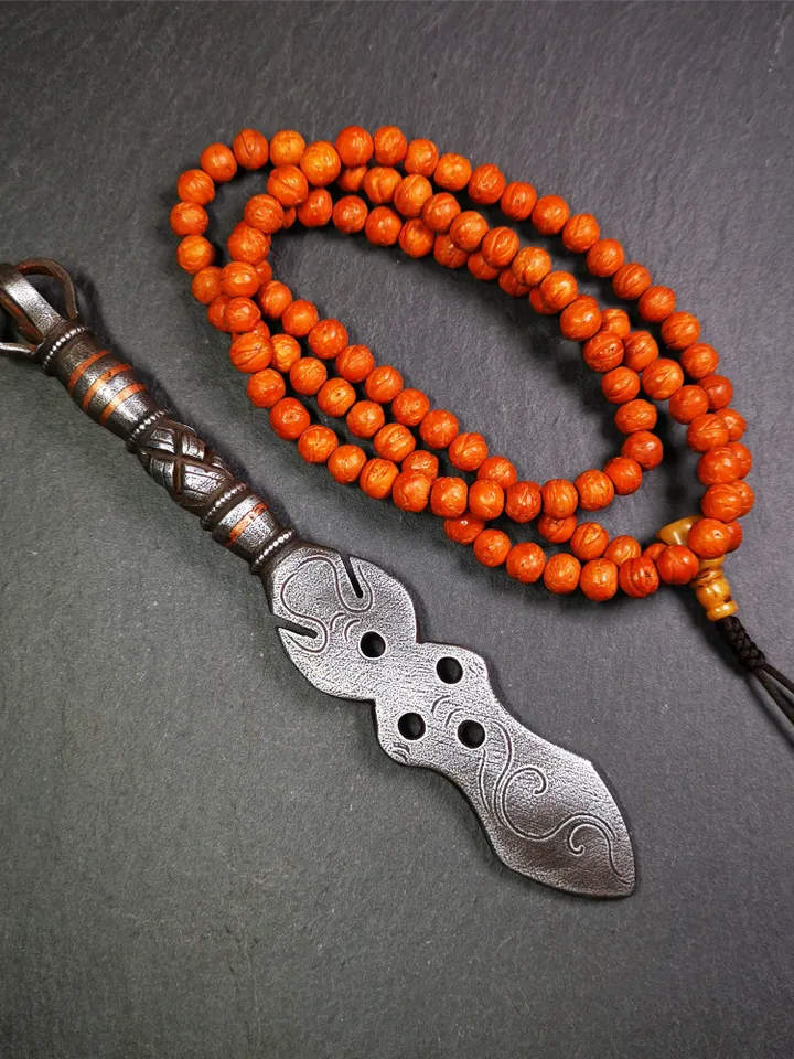 Gandhanra Handmade Tibetan Buddhist Ritual Implement - Kila -Dorje Phurba,Made of Cold Iron inlaid Copper,7.8"
