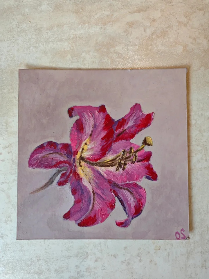Lilies Original Painting Floral Original Art Flower Modern Artwork Bright Red Lilies Oil Painting Floral Lilies Wall Decor Art 8 x 8 inches by Olga SokolovaArt