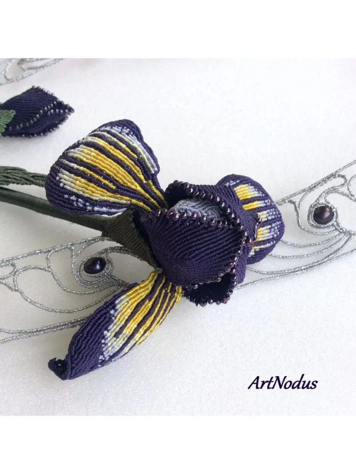 Asymmetrical Art Nouveau Water Iris Macrame Necklace